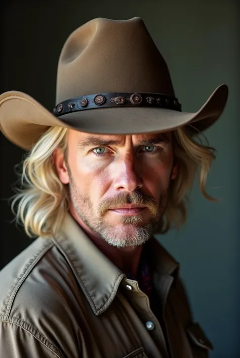 White male,40 years old blonde hair cowboy portrait photo. 