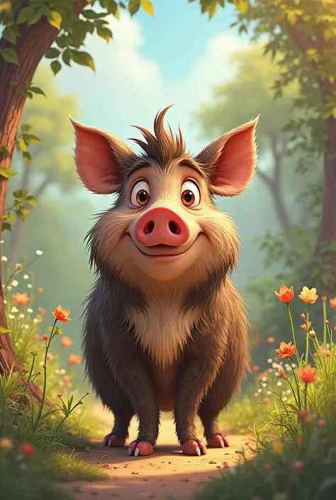 pixar cartoon style boar hand-drawn two-dimensional