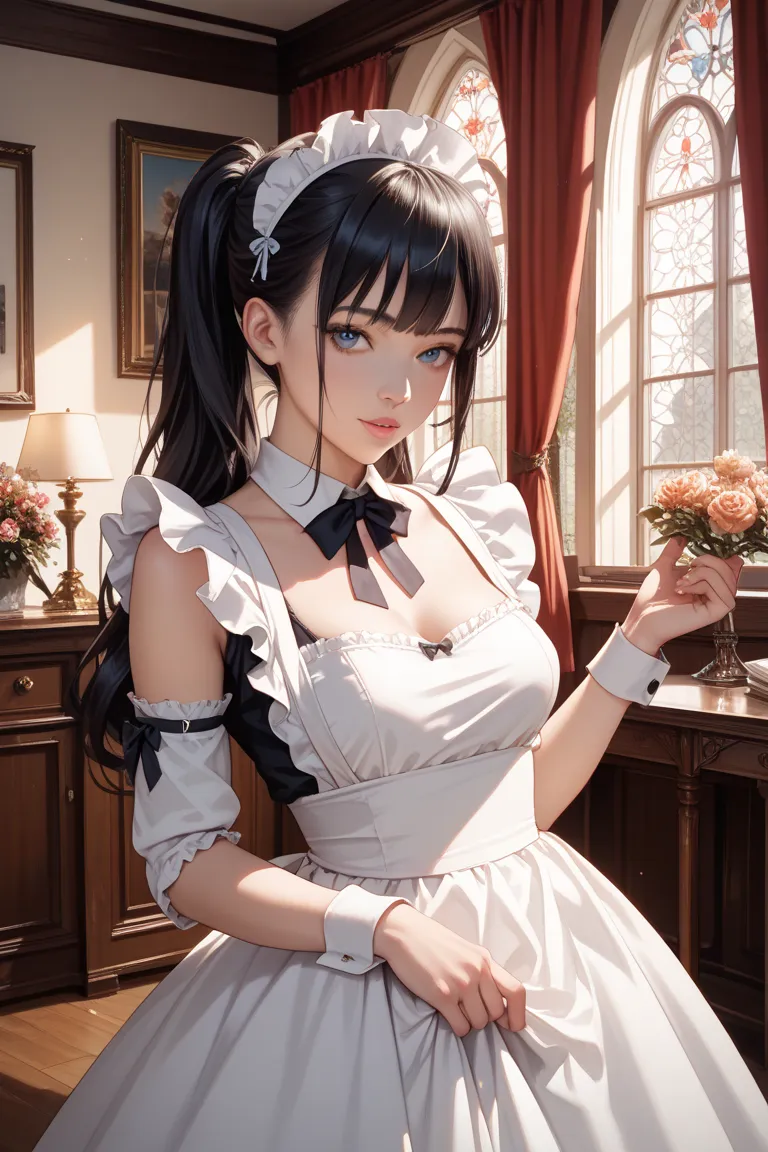 Uma Musume　 black hair　maid clothes