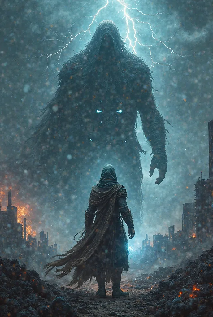 "A breathtaking, cinematic book cover for a dark fantasy-action novel titled 'ECHO BREAKER.' The cover features a lone warrior standing in the middle of a ruined battlefield, his tattered cloak flowing in the wind. His glowing eyes radiate unyielding deter...