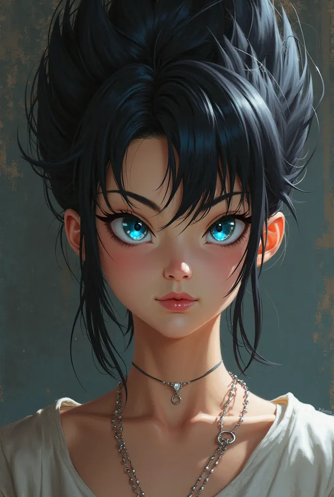  I wanna vegeta and bulma daughter look like vegeta with blue eyes and black hair and bulma look 40% as 23 years girl