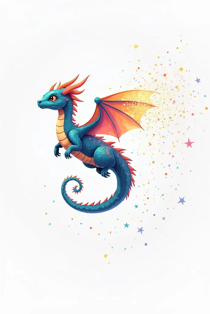 A dragon with tiny wings and breathing out sparkles, in 2D vector style on a white background." 