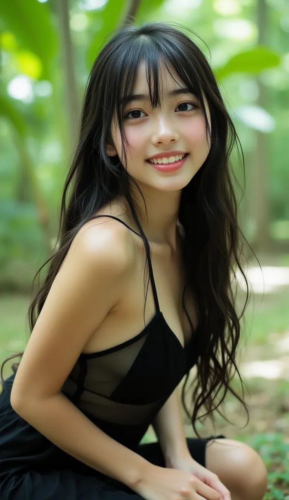 (( Top Quality)), ((傑 Top Quality、  masterpiece、High sensitivity、   oconnor  、 8k,  masterpiece, Best Quality, beautiful Korean woman without pants,  on all fours、   Eye Level Perspective  , smile, long black hair,  slender figure with white wallpaper, bla...