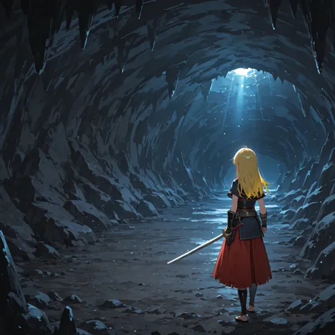 girl, yellow hair, cave, Japan too, warrior