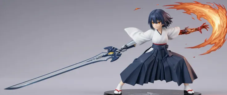 (best quality), high detailed, Nendoroid, clear Plastic Figures, Acrylic stand, holding sword, high quality sword, (big weapon), (ignition burn blade:1.2), beautiful blade, (attack stance), action pose, oversized ignition sword, Girl, mechanical arm, burni...