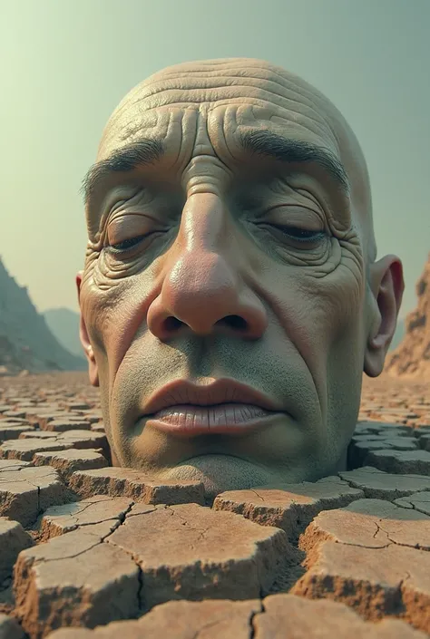 A three-dimensional nose in the middle of a land affected by dehydration