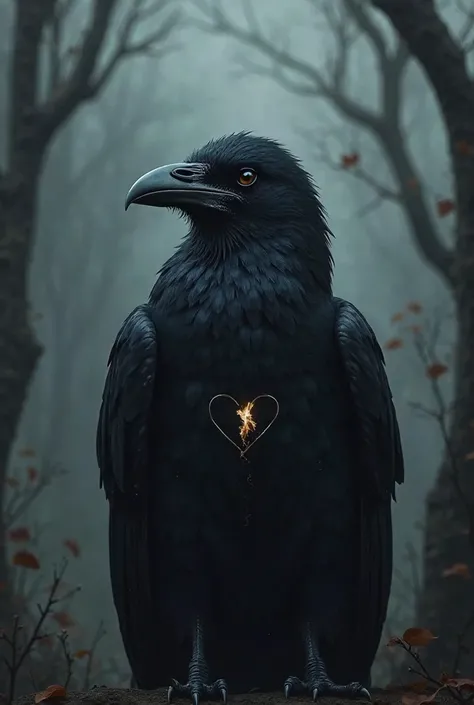 A raven whose beak has a broken heart