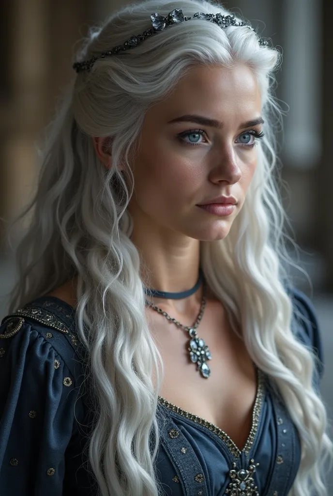 Woman in Game of Thrones who is half the Targaryen family (So from the south of Westeros: Silver hair, blue eyes /viola, almost divine traits) And half stark (Of the north of Westeros: dark hair strong traits) Must have half dark hair half light