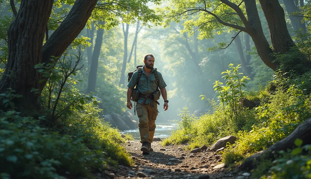 A man walks in nature