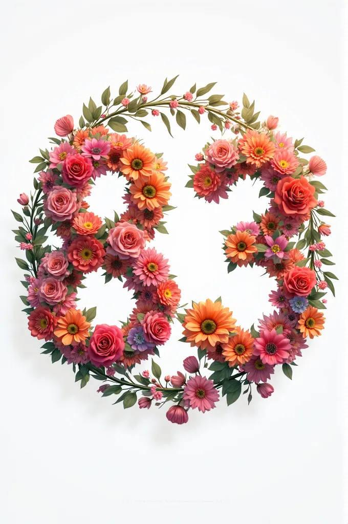 CREATE A ROUND LOGO WITH LETTERS "8/3" CREATED FROM BRILLIANT FLOWERS THAT ARE EXQUISITE AND STRIKING