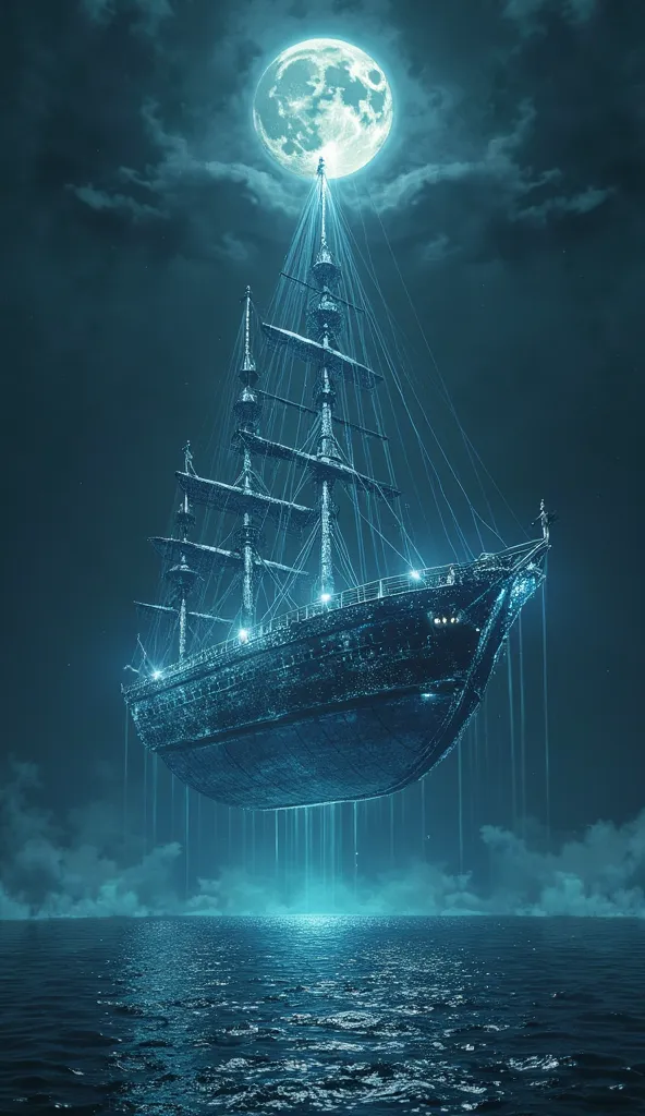 
"A dark night has fallen around a blue sea, and in the midst of this blue sea, there is a massive ship that is almost sparkling. However, the inside of the ship is dark, and from the outside, a huge rope is being pulled, as if Spider-Man is holding onto i...