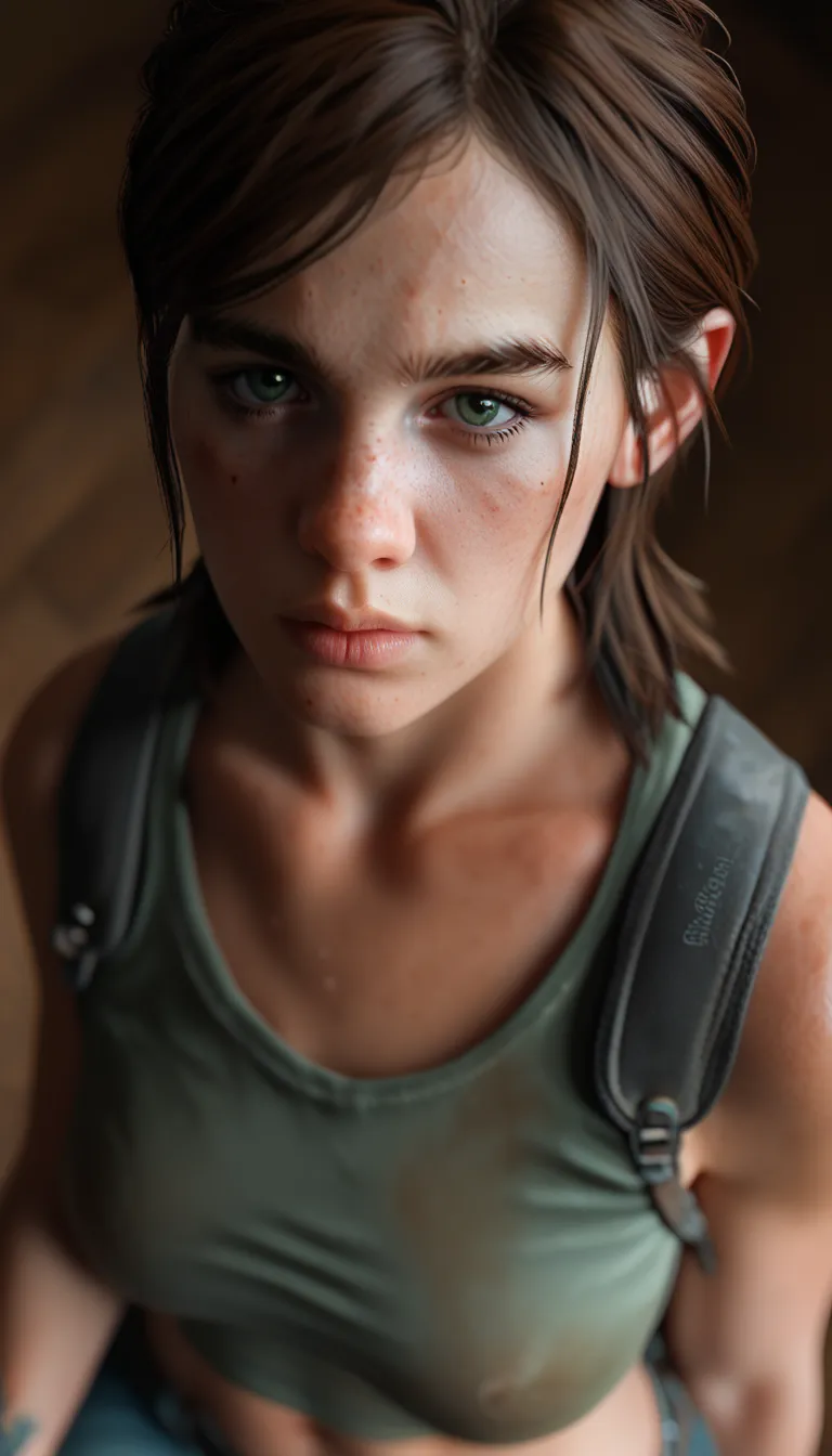 score_9, score_8_above, score_7_above, score_6_above
TLOU2Ellie, 1 ,  brown hair, green eyes, looking at the viewer, busty, portrait