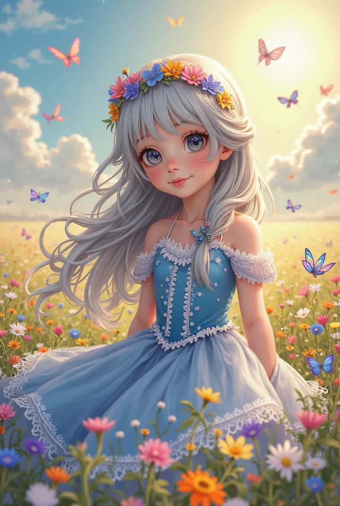 Realistic image, Realistic(Best quality) ((Masterpiece)), (High resolution) Original illustration, Very detailed masterpiece, Best quality illustration 1 Three-year-old (Western:0.7) Blue eyes, Gray hair(style-swirlmagic:0.8) One body(Full body:2.3) Lookin...