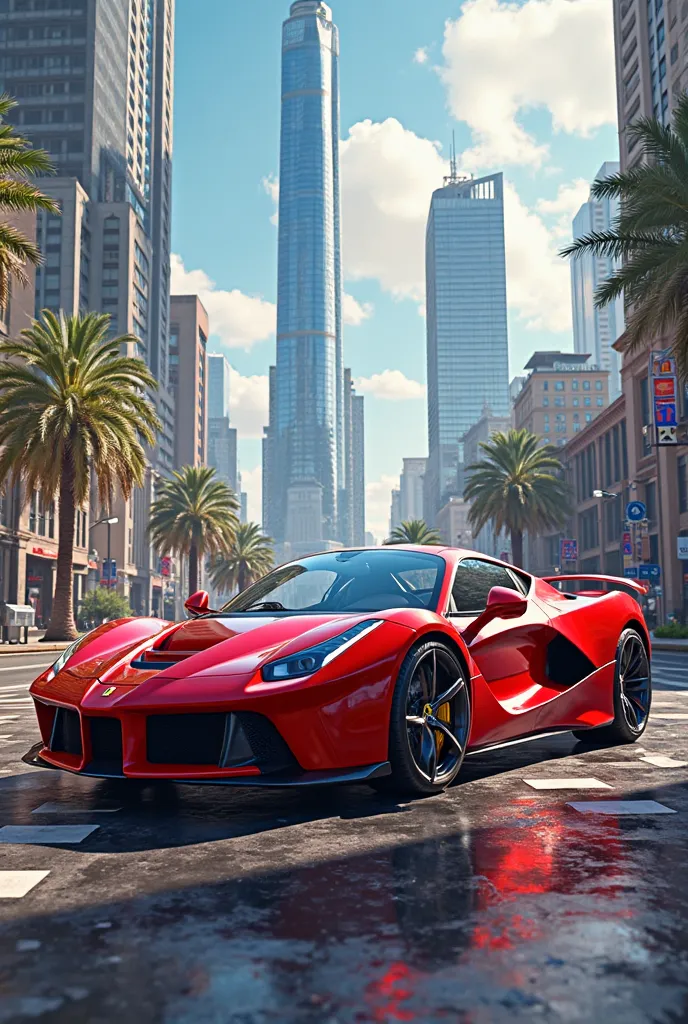 Red colour ferrari with richest city 