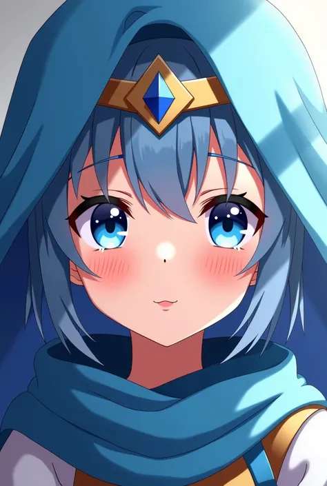 a close up of a woman in a blue dress and a veil, a character portrait inspired by Hisui Sugiura, pixiv contest winner, hurufiyya, portrait knights of zodiac girl, anime goddess, aqua from konosuba, alluring elf princess knight, female anime character, off...