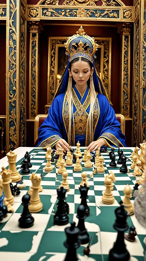  The picture style is a movie photo

，Wu Zetian and Tang Xuanzong play chess in the palace, panoramic perspective, cinematic texture，Scale 16:9

