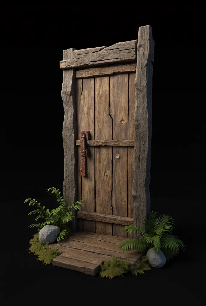 create a wooden door with key beside it