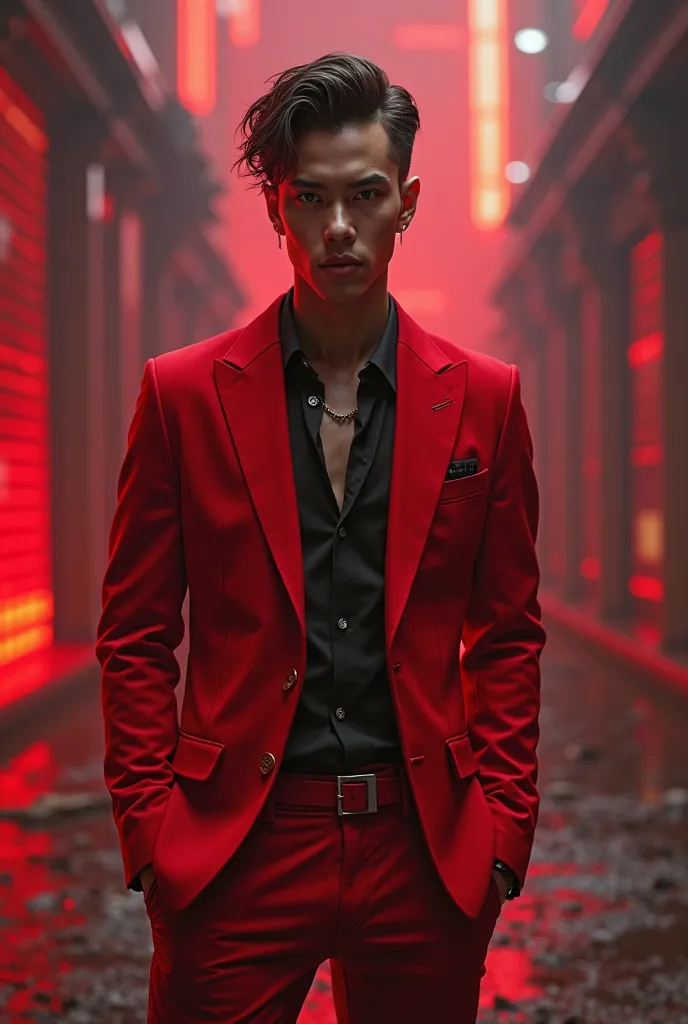   Gay Young Skinny Caucasian Modern Red Suit by the Futurist Evil Vilano