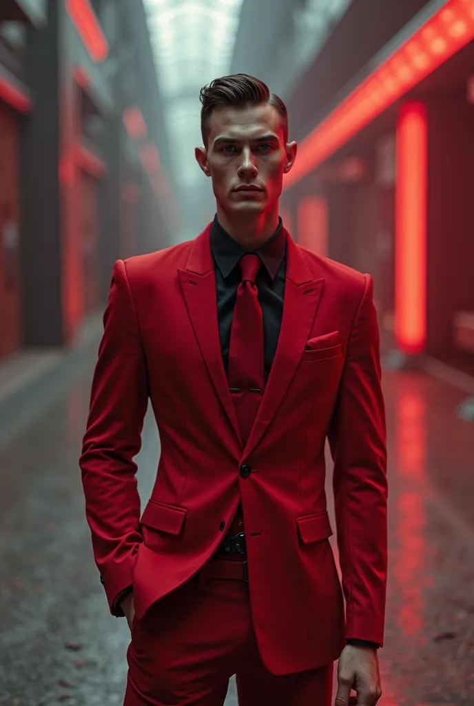   Gay Young Skinny Caucasian Suit Modern Red Futurist Evil Vilano