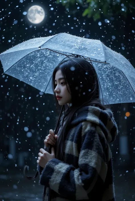 At the rainy playground ,  the girl hit her umbrella over her head, In his other hand he was holding an umbrella, Blue denim leggings ,  amazing night full moon at the playground 1 mature woman , Chinese sisters 、Royal sisters、Cold Face、A woman with long s...