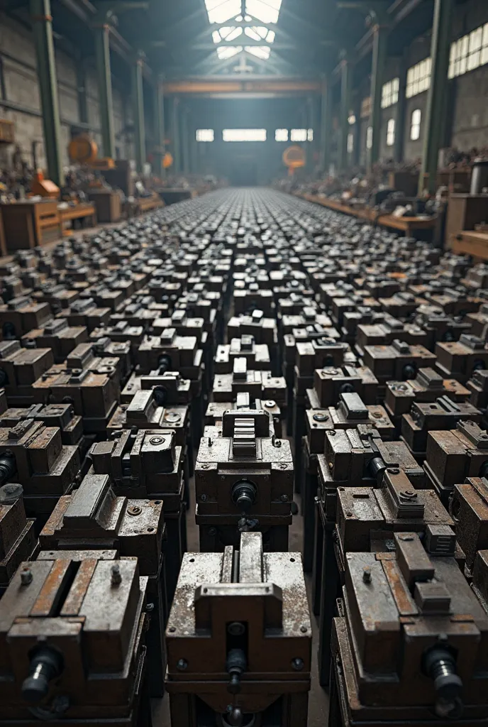 Stockpile of metal working vises
