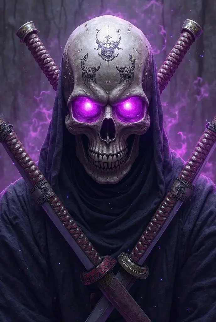 Make a ninja a skull with swords and purple aura