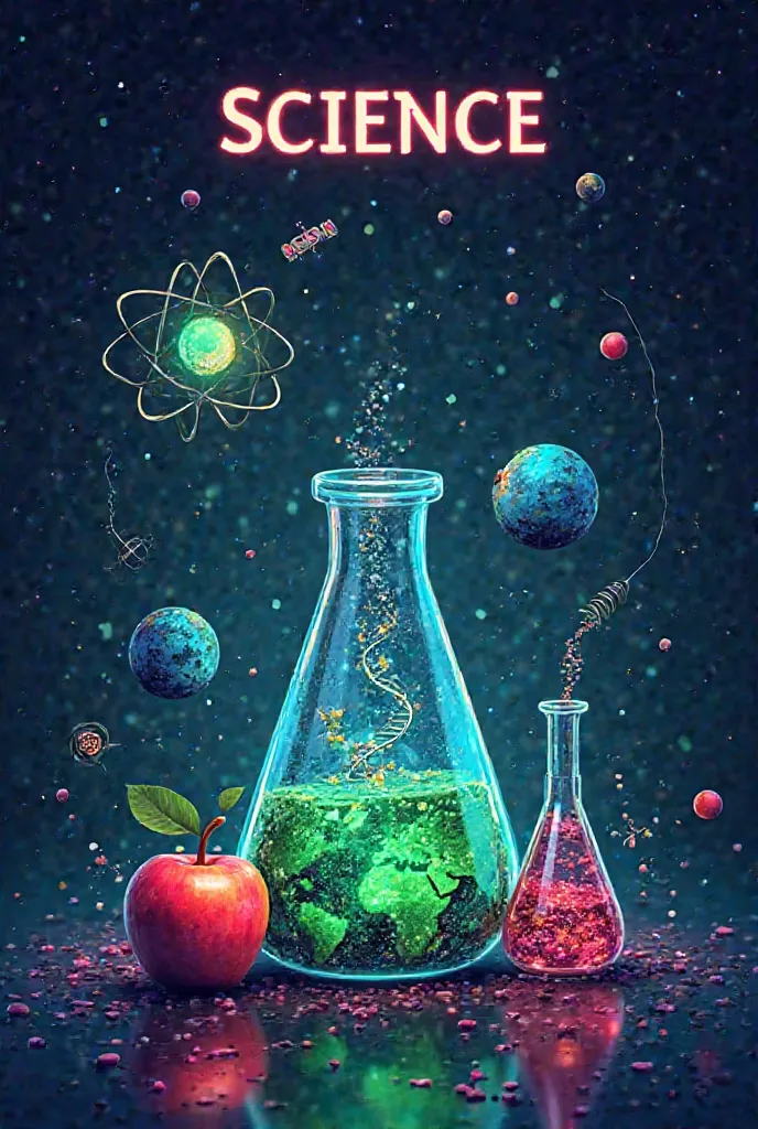 **Prompt for Science Book Cover Page (A4 Size):**  

"Design an **A4-sized** cover page for a **Science** textbook, incorporating elements from **Physics, Chemistry, and Biology** in a visually engaging and modern style. The cover should feature:  

- **Ph...