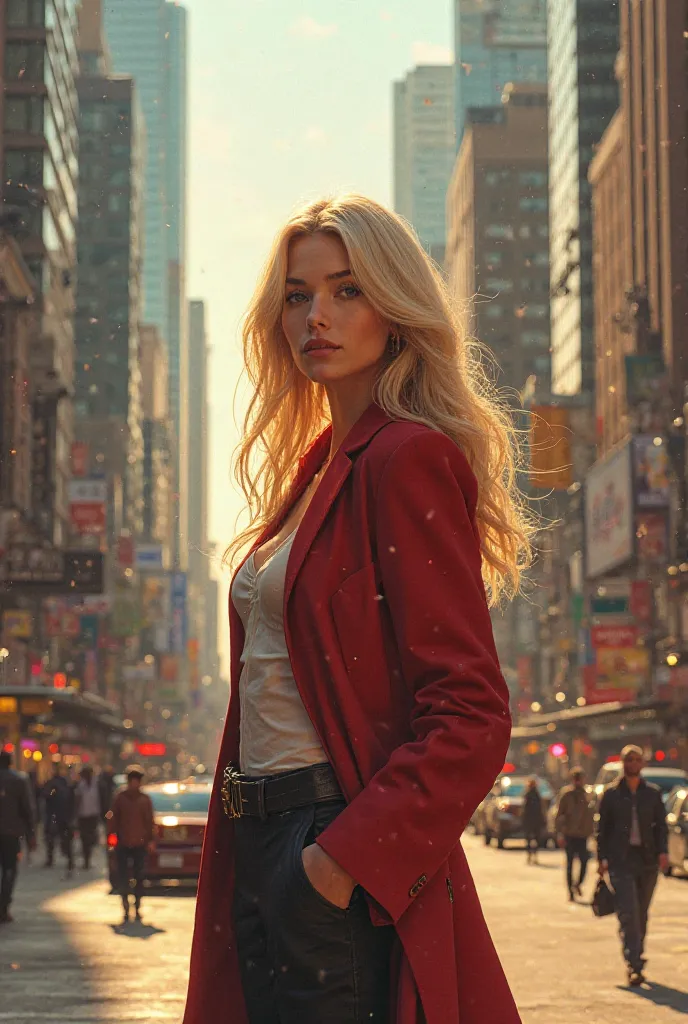 Create images of a blond woman in the city