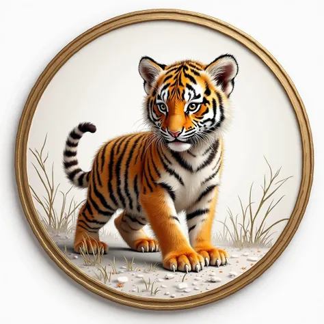 Create a picture for a medal with a tiger cub on a white background