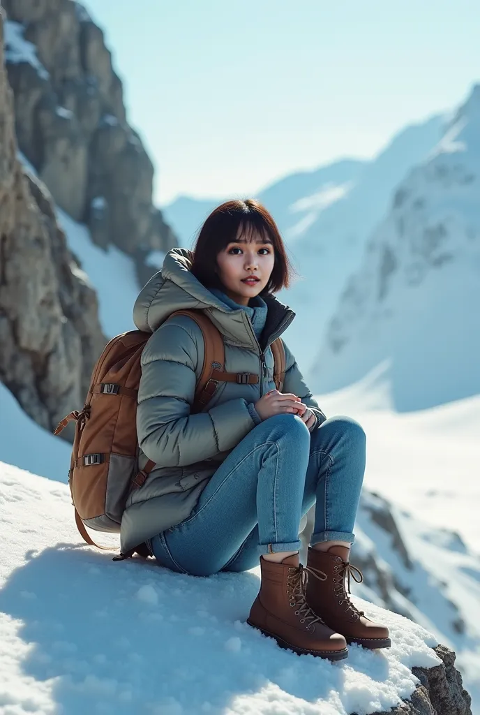   surreal,  super real ,  Best Quality  ,masterpiece, Ultra High Precision,(Practical:1.4),   Original Image  , Ultra High Precision，8k，22 year old cute Japanese woman:1.5,hairstyle: Bob :1.5,    white skin,  Hiking Boots  ,     cross your legs  :1.5,Brigh...