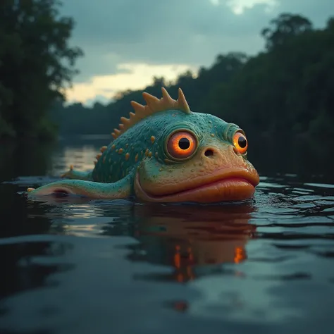 "Kaland gumikacsa" Floats in the Amazon River at dusk. His gummy has a spot on his eyes...