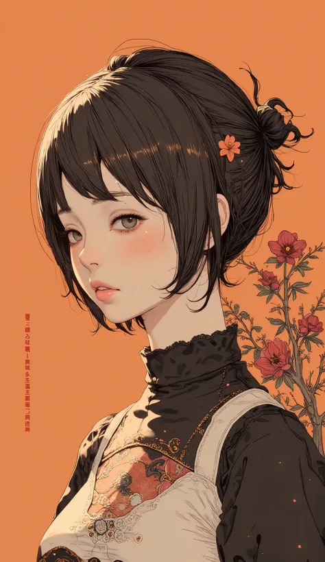 Anime images of girls, Orchid Decorations,Retro anime , Showa Retro,animes, Orange print , Very Very High Quality Pictures , satoshi kon style , Dana Scully anime animation cell, フィルノートとジェームズジーン , anime painting, HIGH DEFINITION EXQUISITE FAN ART , H...