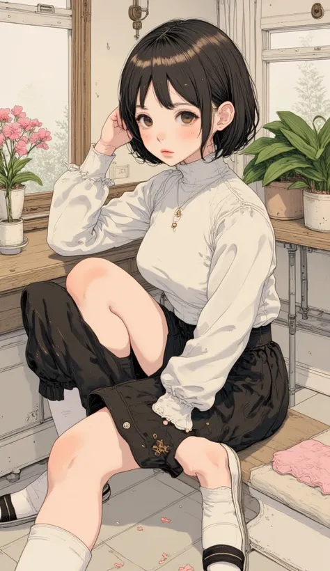 Anime images of girls, Orchid Decorations,Retro anime , Showa Retro,animes,  Beige Paint , Very Very High Quality Pictures , satoshi kon style ,anime animation cell, フィルノートとジェームズジーン , anime painting, Matsumoto Taiyo FAN ART , High definition paint , Matsum...