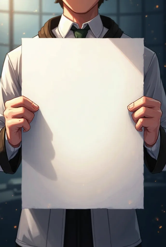 Hands(as Captain of the Genshin Impact game) hold a large and wide white sheet of paper