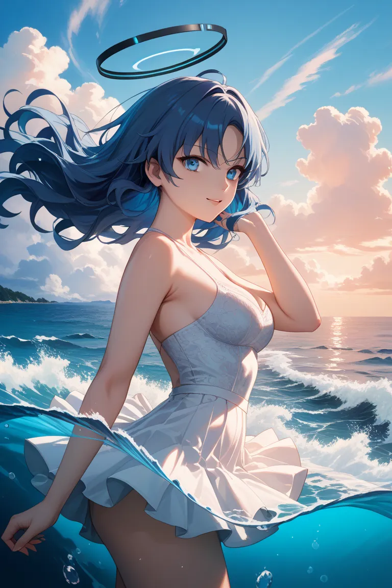 A character named Hayase Yuuka from a game called Blue Archive is blowing waves