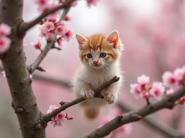 The world's smallest cat baby ,Climb a cherry tree,unquestionably adorable and charming.The photos are realistic and accurately capture the subtle characteristics of miniature baby cats.