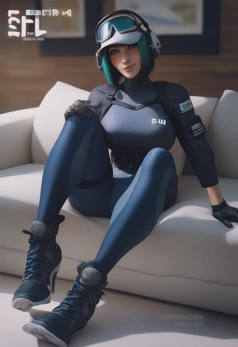 1girl,,ruanyi0895,blue bodysuit,skin tight,bunny print,gloves, high heels, full body, stand,  Bob Cut, 
score_9, score_8_up, score_7_up,  source_anime,
magazine cover, japanese text ela,ela \(Rainbow Six Siege\), ela elite \(Rainbow Six Siege\)
sitting,cou...