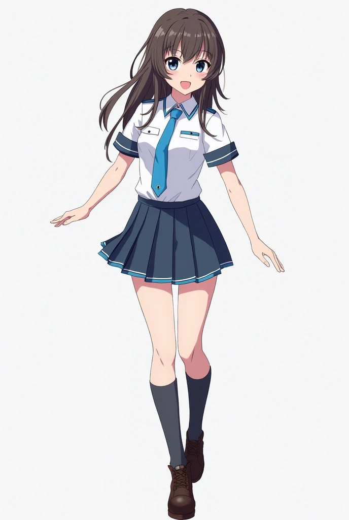 anime girl in uniform with blue tie and boots, Puru inspired anime picture ,  shutterstock, what is it？, Full body single character, the full body of a single character,  anime vtuber full body model ,  cute 3d animated girl's , Female Anime Character,  li...