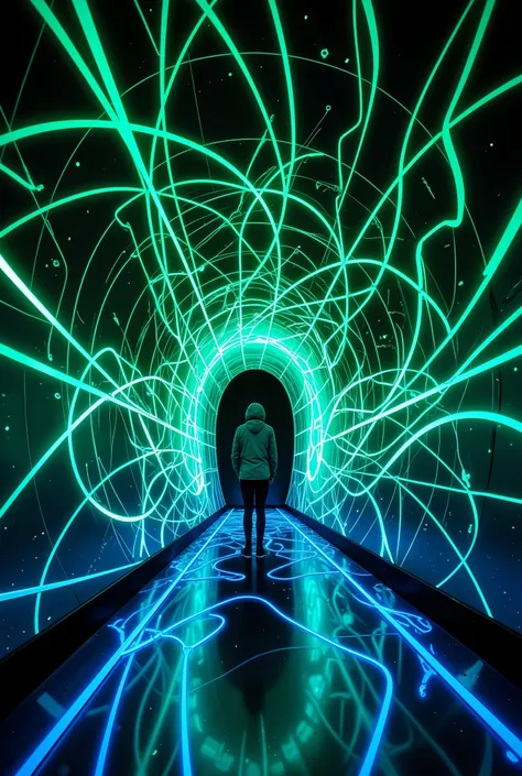 (Illumination glow line art, sharp line illumination), ((dynamic shot), ((A beautiful illumination Portal without substance, drawn with the lines of a multicolored light-emitting diode), Maximize transparency, clean line illumination, clear green line illu...