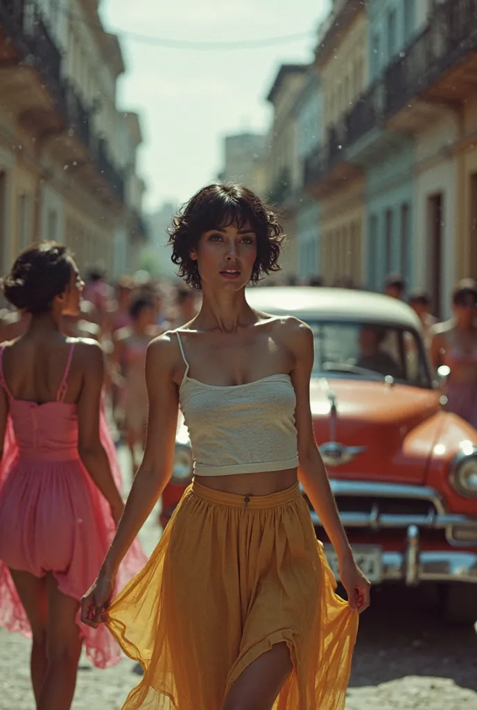   Women dancing through the streets of Cuba     、 short hair     ,            Hands touching clothes            , 期限切れの            shot on film            ,       woman posing in front of a classic car filmed on expired film Taken with a {x}          Hasse...