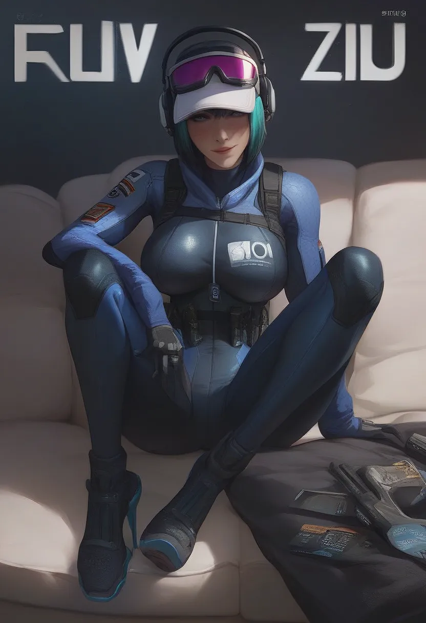 1girl,,ruanyi0895,blue bodysuit,skin tight,bunny print,gloves, high heels, full body, stand,  Bob Cut, 
score_9, score_8_up, score_7_up,  source_anime,
magazine cover, japanese text ela,ela \(Rainbow Six Siege\), ela elite \(Rainbow Six Siege\)
sitting,cou...