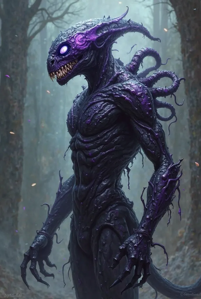 Shadow Hunter Xir’Zek, the Void Predator

Appearance: A slender creature covered in organic alien armor, with retractable arm blades and glowing purple eyes. Its dark skin blends seamlessly into the shadows.

Extra Details: Its body seems to dissolve into ...