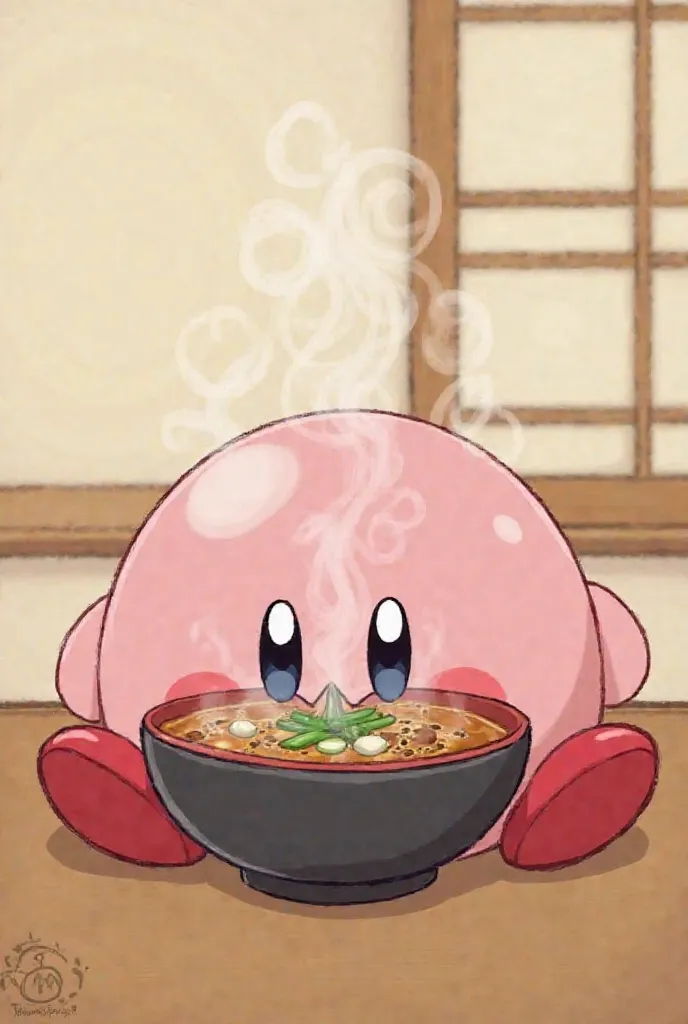 Picture of Kirby eating miso soup