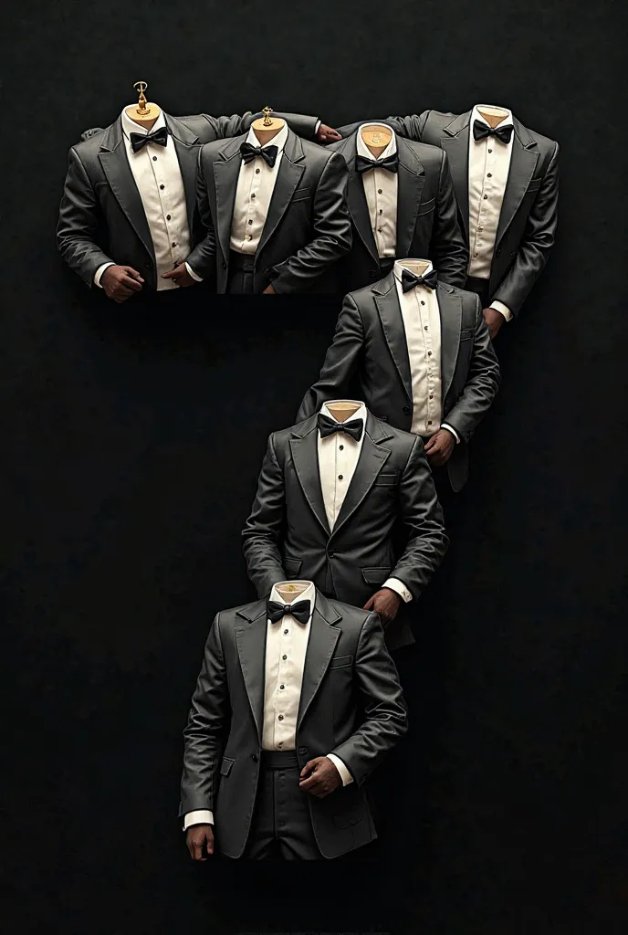 Create a number 7 made from many men's tuxedos