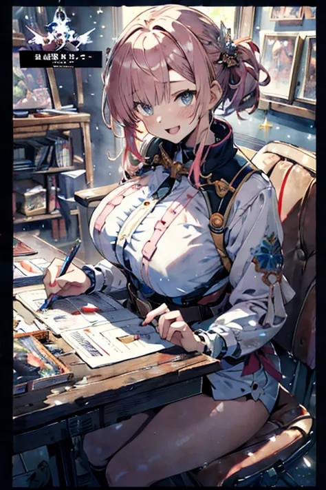  (masterpiece), (best quality), detailed, 1 girl, soro, (((beautiful detailed)))(cute face:1.2)3girl,Making otaku costumes, tv-game, Table, Sewing, sewing machine, isometric, Fabric, cat running around covered in sheets in the background(sharp lines:1.2)(c...