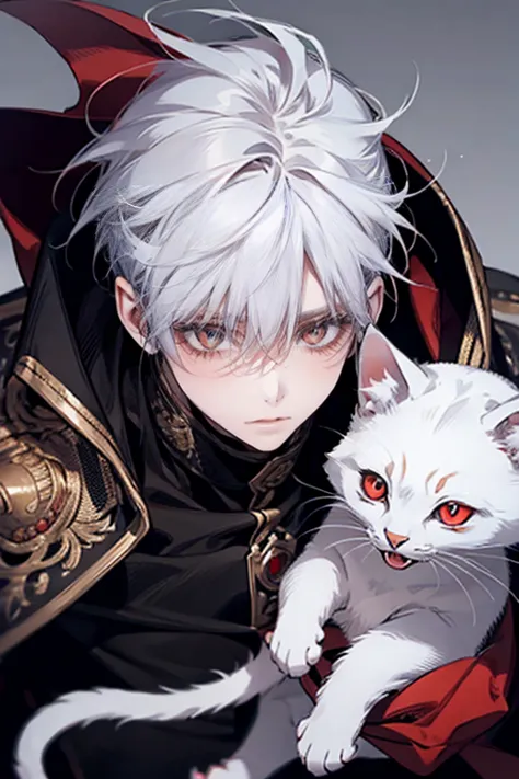 1 Man　 male　solo, red eyes,  Silver Hair, has sharp fangs,  doya face,  vertical pupil /Cat&#39;s Eyes, Hi-Res, 最high quality, high definition model, Ultra High Definition, textured skin, high quality, seductive smile, vampire