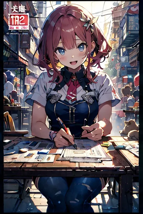  (masterpiece), (best quality), detailed, 1 girl, soro, (((beautiful detailed)))(cute face:1.2)3girl,Making otaku costumes, tv-game, Table, Sewing, sewing machine, isometric, Fabric, cat running around covered in sheets in the background(sharp lines:1.2)(c...