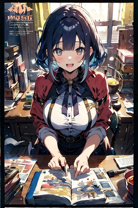  (masterpiece), (best quality), detailed, 1 girl, soro, (((beautiful detailed)))(cute face:1.2)3girl,Making otaku costumes, tv-game, Table, Sewing, sewing machine, isometric, Fabric, cat running around covered in sheets in the background(sharp lines:1.2)(c...