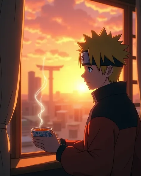 Naruto continues to look out the window, as the steam of the tea slowly rises from his cup. His gaze is lost in memories, and the reflection of the sunset light brings out his blue eyes. Hinata, realizing his silence, he observes it with a slight hint of c...