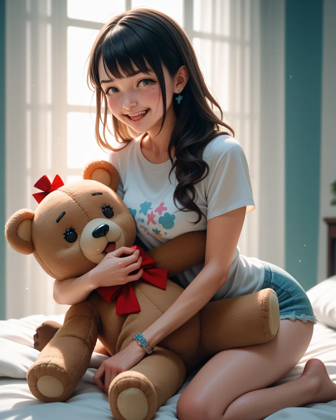 kawaii anime style , petit girl
, Riding on a huge teddy bear , woman on top
, orgasm , look of pain , (nasty:0.3)